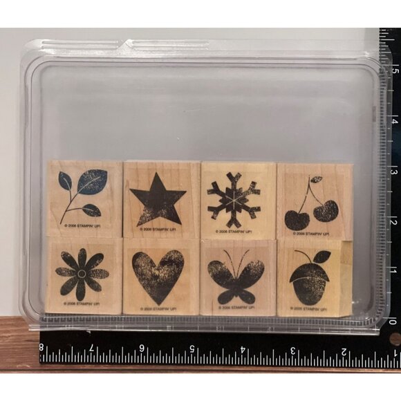 2006 STAMPIN UP ALL THROUGH THE YEAR Wood Mounted Rubber Stamp set of 8 SEASONAL - Picture 2 of 5
